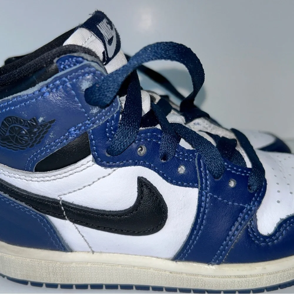 Nike Air Jordan 1 Retro High Kid Size 12C Blue White Athletic Shoes Sneakers - Picture 10 of 15